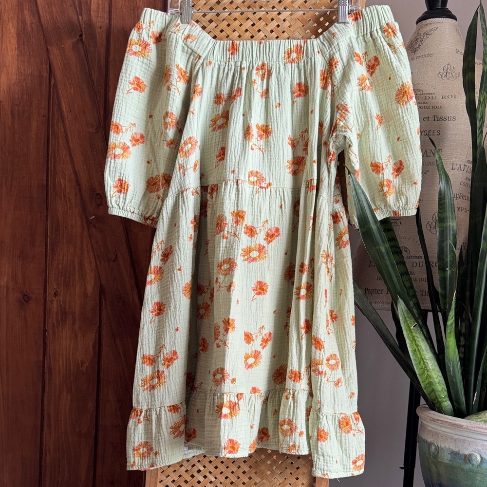 Wonderly Strapless Dress - Mint Green with Orange Floral